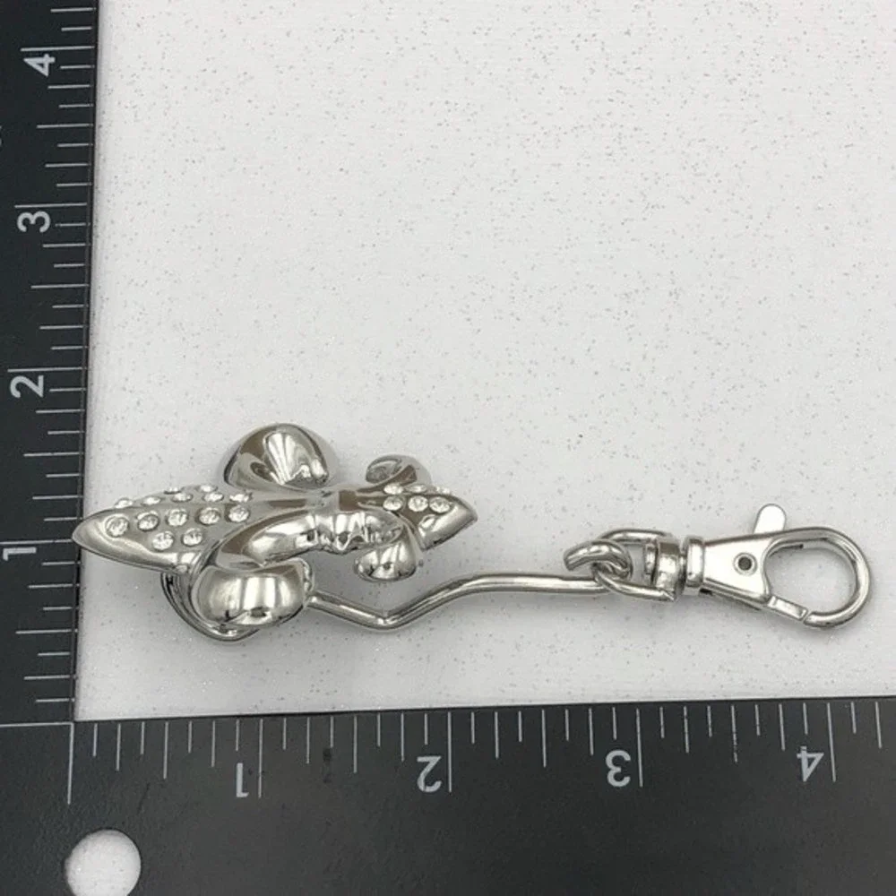 🌼 Fleur De Lis Silver Rhinestone Purse Key Holder Hook Keychain